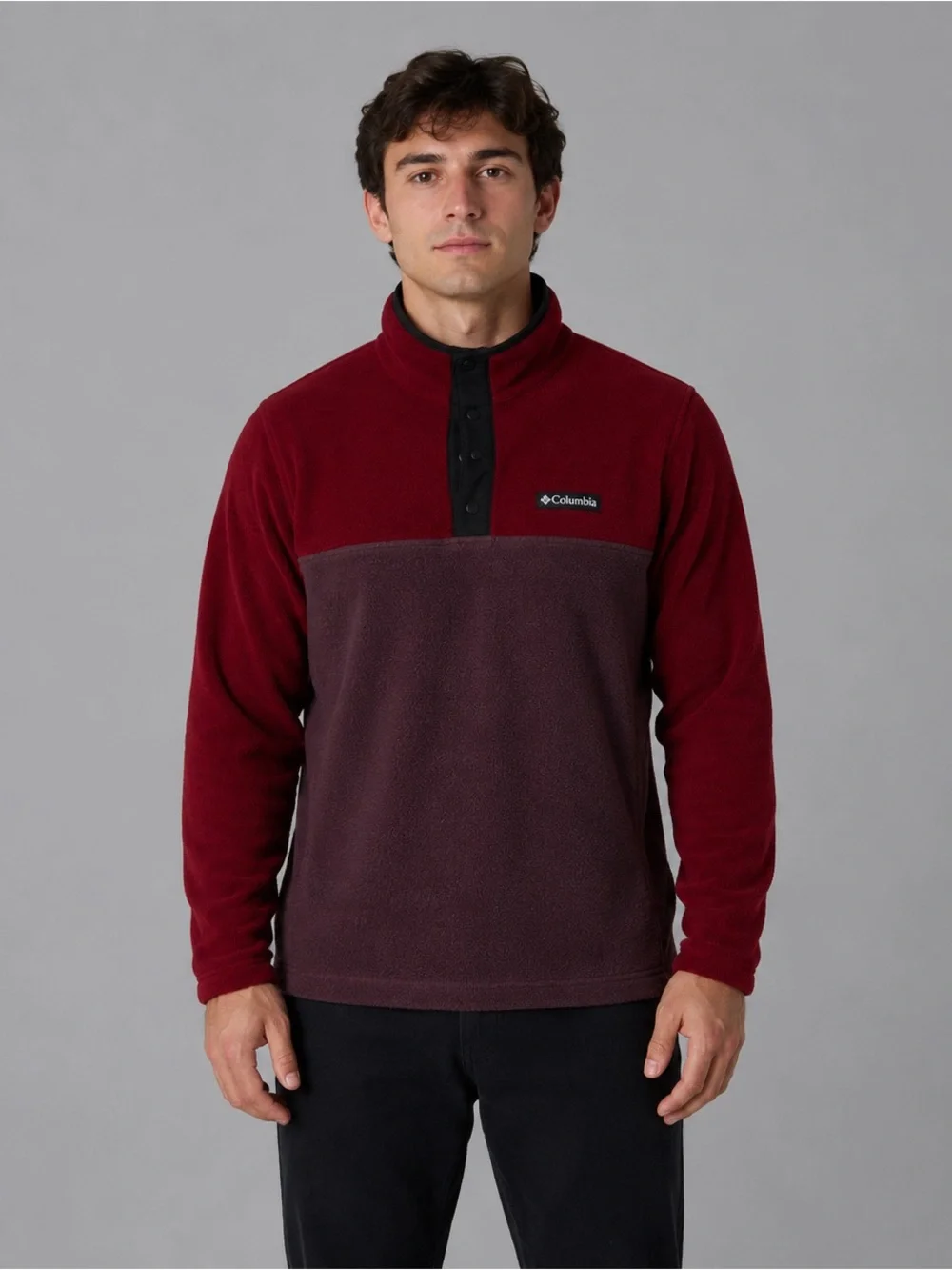 Columbia Fleece Pullover Men’s Medium Red Brown Snap Neck Jacket Outdoor